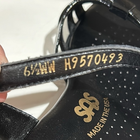 SAS Strippy Quarter Strap Wedge Sandal Size 6.5 W Black H9570493 - Picture 6 of 6